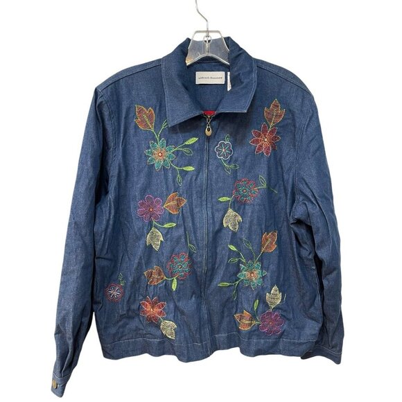 Alfred Dunner Denim Jacket Women's Plus Size 14 Embroidered Flowers Zip Up - Picture 1 of 8